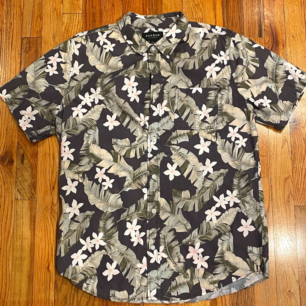 PacSun Hawaiian Floral Button-Down Shirt Large